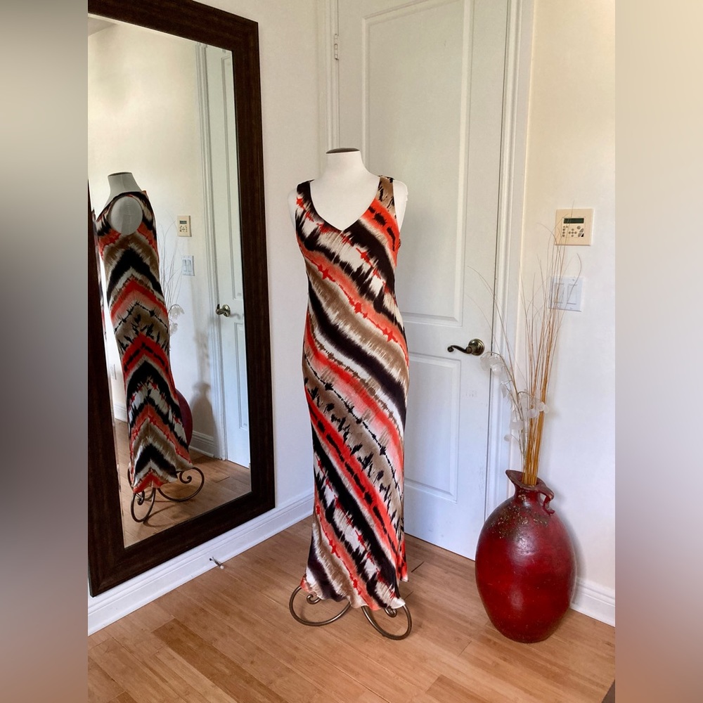 Liz Claiborne Brown & Multi Color V-neck Sleeveless Maxi Dress - Picture 2 of 7